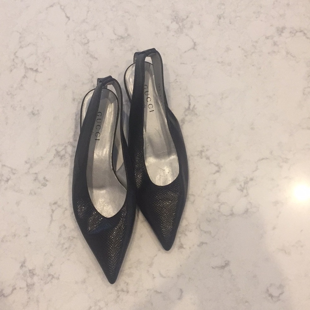 GUCCI Black Leather Slingbacks